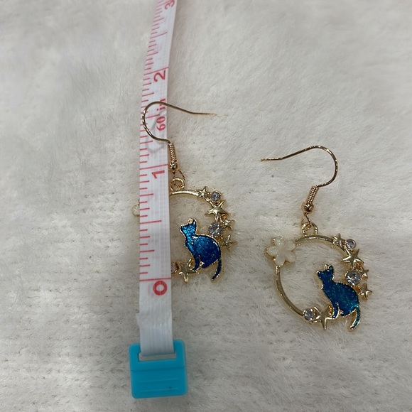 Cat Hoop Statement Earrings Dreamy Starry Night Floral Brushed Gold - Picture 4 of 5